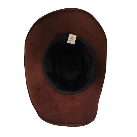 Vintage 80s Cowboy Brown Velour Cowboy Hat Native American Beaded Hatband USA - Picture 5 of 7